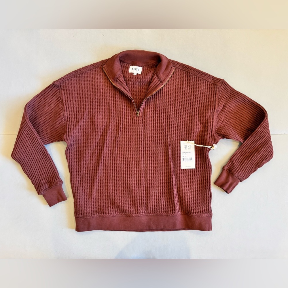 MATE the Label Organic Waffle Half Zip Sweatshirt In Cinnamon - Picture 3 of 10